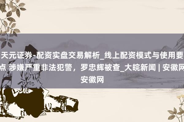 天元证券-配资实盘交易解析_线上配资模式与使用要点 涉嫌严重非法犯警，罗忠辉被查_大皖新闻 | 安徽网