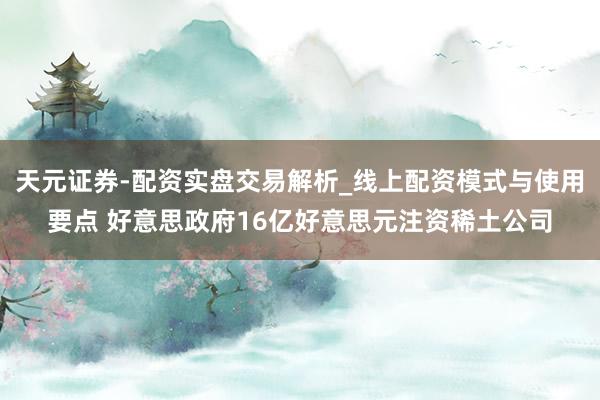 天元证券-配资实盘交易解析_线上配资模式与使用要点 好意思政府16亿好意思元注资稀土公司