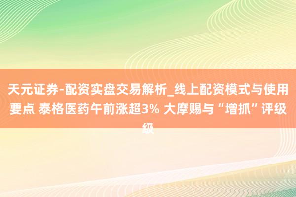 天元证券-配资实盘交易解析_线上配资模式与使用要点 泰格医药午前涨超3% 大摩赐与“增抓”评级